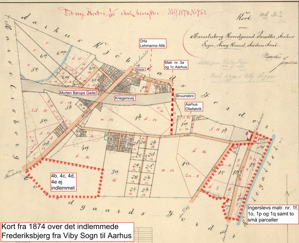 Kort over de indlemmede dele af Viby Sogn, Marselisborg pr. 1. januar 1874